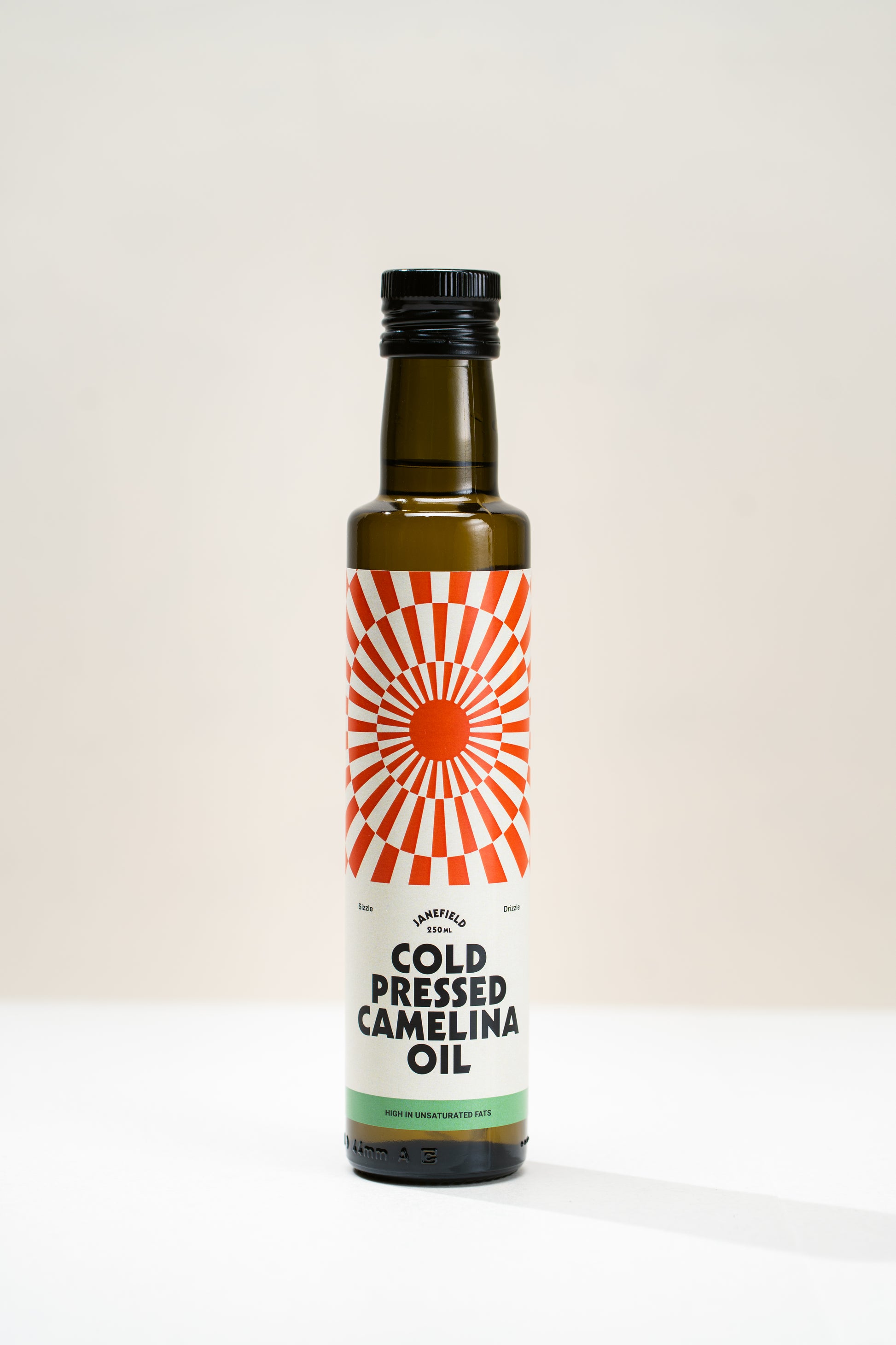 Bottle of Janefield's cold pressed camelina oil.